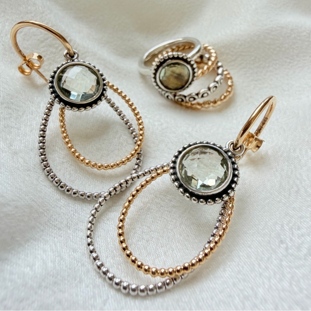 Rare PANDORA Solid 14k Gold Compose Teardrop Hoop Earrings Sets w/ Autumn Skies